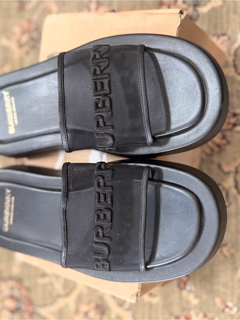Burberry Black Embroidered Logo Slide Sandals